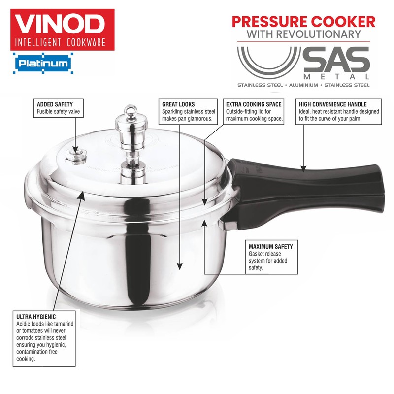 Vinod Platinum Triply Stainless Steel Outer Lid Pressure Cooker 1.5