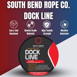 South Bend Rope Double Braid Nylon Dock Line w/Eye Splice (Black, 1/2-inch x 20 feet (2-Pack))