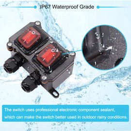 Hmknana IP67 Waterproof Inline Cord Switch 12V DC 20A 4Pin 2 Position DPST On Off Outdoor Toggle Switch with 2PCS Red Light Rocker Button,One-Side Entry & Exit Line