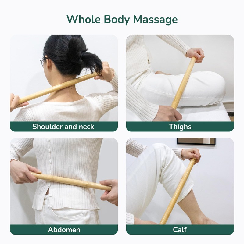Goodtar 2 PCS Solid Bamboo Massage Stick Set for Body