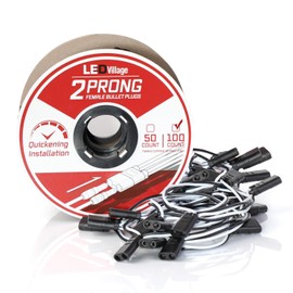 Ledvillage Wire Harness Roll 100 Counts - 6.5" Spacing on Lead, 2-Prong Double Female Bullet Plugs 18 AWG - 50 ft. for LED Marker Lights Truck Trailer Semi-Truck RV (7.5 Amp)