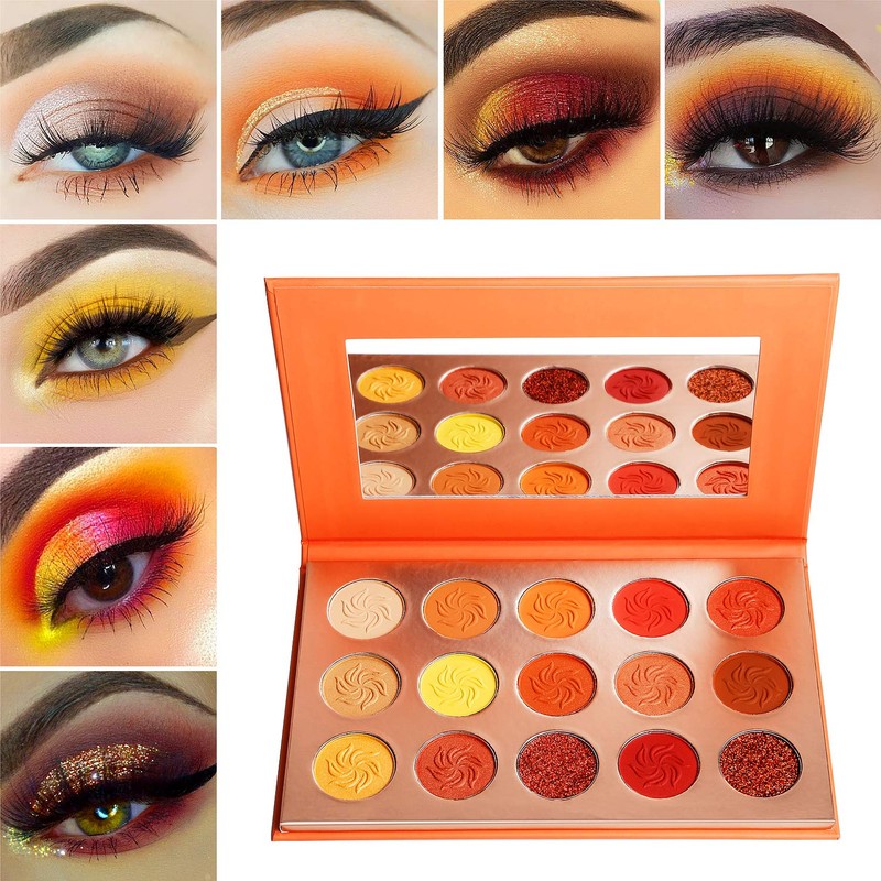 Afflano Red Orange Eyeshadow Palette Sunset 15 Color, Highly Pigmented