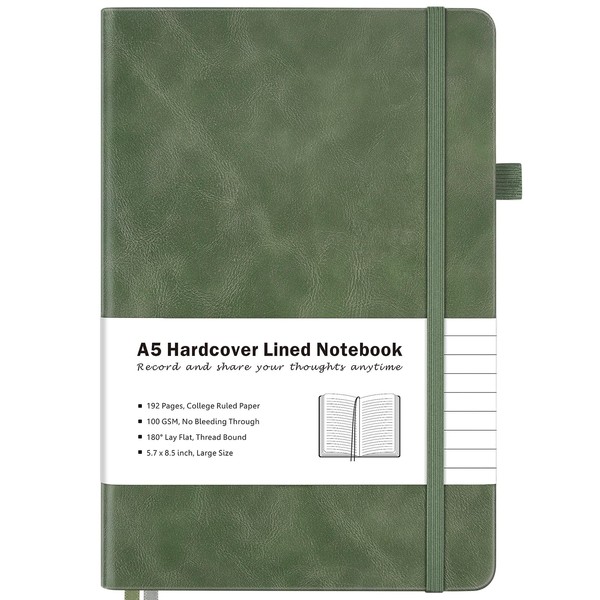 College Ruled Notebook, A5 Hardcover Leather Notebook for Work, Lined