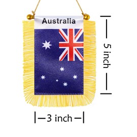 CANTENDO 2 Pack Australia Window Hanging Flag,Mini Australian Car Flag with Pole Tassel Suction Cup Rearview Mirror Decoration(3x5 Inch)