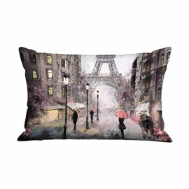 Mugod Pillow Cover Romantic Rainy France Street Eiffel Tower,Cushion Throw Pillow Covers Decorative Outdoor Couch Sofa 20x30 Inches
