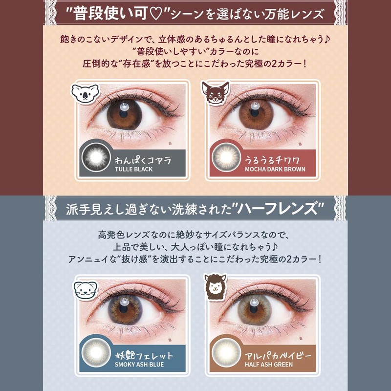 【 明日花キララ プロデュース 】カラコン フルーリー ワンデー Flurry 1day【1箱10枚入り】PWR：-03.00／COLOR：ぽんぽこたぬき