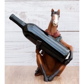 Ebros Gift Wild West Western Cowboy Sitting Brown Horse with Red Scarf Wine Bottle Holder Caddy Figurine Decorative Sculpture of Horses Rustic Cottage Steed Stallion Accent