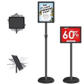 Sign Holder Floor Display Stand: 8.5 x 11 inch Adjustable Standing Signage Stand with Snap Frame for Malls Schools Restaurants (Black, 8.5 x 11" (1 PACK))