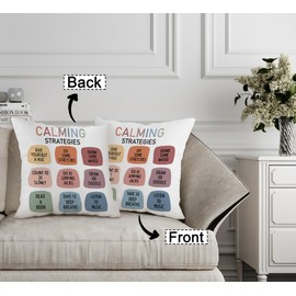 FLDAS Calming Strategies Decorative Double-Sided Throw Pillow Covers 18×18 Inch, Mental Health Counseling Pillow Cases Cushion for Kids Room Bedroom, Positive Therapy Gifts for Women Men Teens
