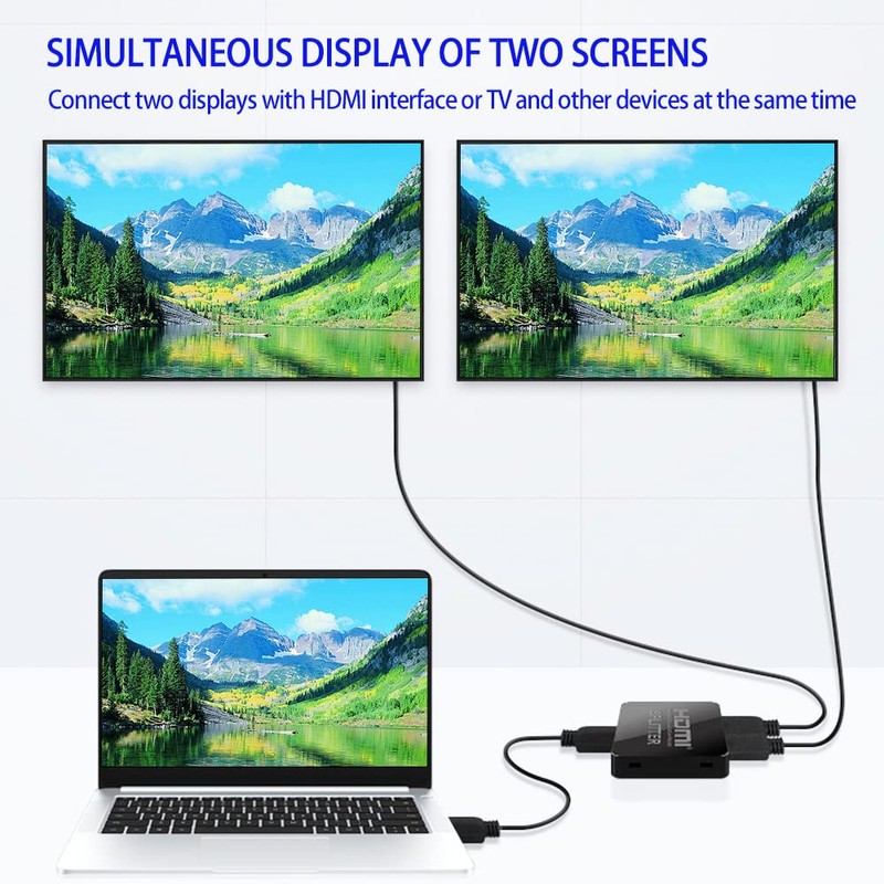 HDMI Splitter 1 in 2 Out, 4K for Dual Monitors,