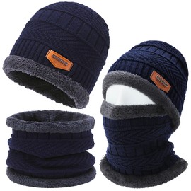Axinyijia Winter Hat with Loop Scarf Set for Men Women Winter Beanie Warm Hat with Fleece Lining, blue