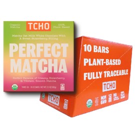 TCHO Perfect Matcha Chocolate Bar 10 Pack - Organic Oat Milk Chocolate with Matcha Shell and Strawberry Filling - Plant-Based Non-GMO Matcha Snacks