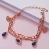 Double Layer Evil Eye Charm Bracelet, Waterproof Stainless Steel, Razzberry