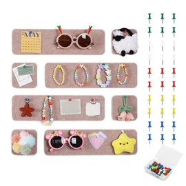 Pretty Jolly 8 pcs Felt Pin Boards DIY Bulletin Board for Walls Home Office Decor Self-Adhesive Felt Cork Board Strips Wall Decoration Memo Notice Board with 30 Pushpins_Style 5_Camel Brown