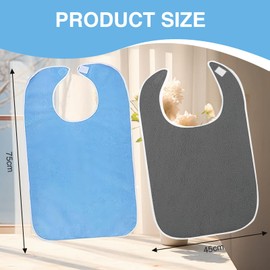 Katyjun Pack of 2 Terry Cloth Bibs for Adults Seniors Washable, Reusable Waterproof Bib for Adults Large (Blue + Grey), Blue and grey