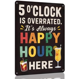 Funny Metal Bar Sign - Humorous Wall Decor for Home Bar, Man Cave Accessories, and Basement, Patio, Outdoor Bar (Happy Hour)