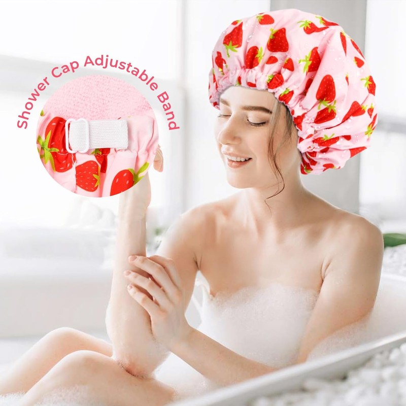 Shower Cap for Women Terry Lined Bath Cap Large Reusable