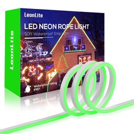LEONLITE 50FT LED Neon Rope Lights, Flexible Festival Decoration Decoration, Outdoor IP67 Waterproof, 120V UL Plug, ETL Connectable LED Neon Strip Lights for Shop Sign, Max 3 Sets(150FT), Green Light