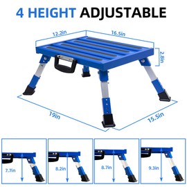 Homeon Wheels RV Step Stool, Aluminum Folding Platform Step with Non-Slip Rubber Feet, More Stable Supports Up to 1,500lbs Safety RV Steps (Blue Fluorescent)