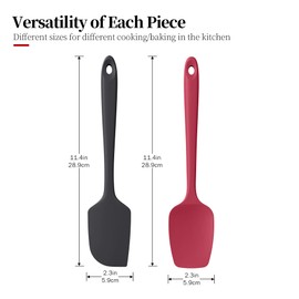 Silicone Flat Spoon Spatula Set, Luxiwise 600ºF Heat Resistant Kitchen Baking Scraper Cooking Spoonula Non-Stick BPA-Free Dishwasher Safe for Seamless Mixing Folding Scraping Serving (Black & Red)