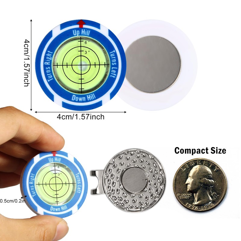 Golf Green Slope Reader with Golf Ball Marker Hat Clip,