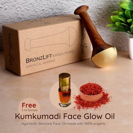 SoulGenie HealthAndYoga™ BronzLift Kansa Face Massager and Kumkumadi Face Oil Trial Vial - Kansa Wand Ayurveda Benefits of Bronze - Skin Lustre (Singl