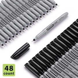 WOSWEL Permanent Markers Bulk, Ultra Fine Point, 48 Pack Black Permanent Marker set, Felt Tip Pens Works on Plastic, Wood, Stone, Metal and Glass for Doodling, Marking