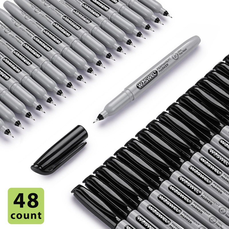WOSWEL Permanent Markers Bulk, Ultra Fine Point, 48 Pack Black