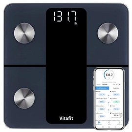 Vitafit 비타핏 스마트 욕실 체중계, 2001년부터 체중계 공장에서 높은 정확도 , 앱, BMI, 체지방 및 근육을 포함한 13가지 체성분 동기화, 400파운드, LED, 블랙 [Smart Scale Silver] Vitafit Smart Bathroom Scale, High Accuracy Since 2001, App, 13 Body Composition Synchronization Including BMI, Body Fat and Muscle