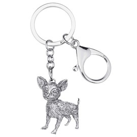 DOWAY Anitique Alloy Plated Chihuahua Dog Key Chain Keyring for Bags Purses Charm Women Girls Gifts - silver - Medium