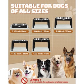 Jovrun Elevated Dog Bowls, Dog Feeder with 2 Stainless Steel Bowls &1 Slow Feeder Dog Bowls, 5 Heights Adjustable Raised Dog Bowls Stand for Medium Large Dogs, Dog Food Bowls with Non-Slip Feet