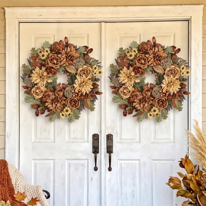 MDSTBN 24in Fall Wreaths for Front Door Artificial Autumn Wreath