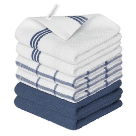 Artoid Mode Ring Spun Cotton Blue Dishcloth Kitchen Towels, 12x12 Inch Ultra Soft Absorbent Quick Drying Household Cleaning Kitchen Rags Set of 6