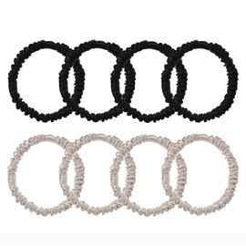 Uisgong 8 Pcs Set 100% Pure Mulberry Silk Hair Scrunchies for Women Girls Thick Curly Thin Hair Black Cute Satin Sleepy Hair Tie Scrunchies