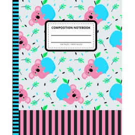 Koala Bear Composition Notebook Wide Ruled: 7.5 x 9.25 Blank Paper / 108 Pages / Stationery Gift for Note Taking - Writing - Doodles / Pink Baby Animal Blue Lemon Art Pattern Theme Cover