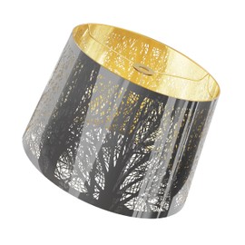 Lampshade Drum Lamp Shades 12" Top x 14" Bottom x 10" High (Spider) Chrome Bright Black Gold Large Metal Lamp Shade for Floor Lamp Bedside Lamp & Table Lamp - Forest Etched - Lampshades Replacement