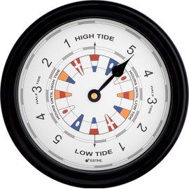 JUSTIME 8.5 Inch Atlantic Tide Clock for East Coast, High Tide Low Tide Clock with Plastic Water Resistant Case, Colorful Graphics Designed Home Wall Décor(TT020-Flag Black)