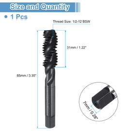 sourcing map Spiral Flute Thread Taps 1/2-12 BSW H2 Machine Threading Tap Bit, Nitrided Coated Screw Tapping Repair Tool, M2 High-Speed Steel (HSS6542)