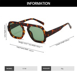 YAMEIZE Retro Square Aviator Sunglasses for Women - Men Vintage 70s Classic Sunglasses UV400 Protection, Leopard Green