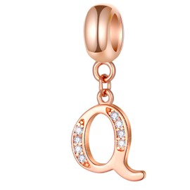 GLOWDAS Rose Gold Letter Charms Initial A-Z Alphabet Beads, 925 Sterling Silver Dangle CZ Birthstone Pendant, Mother's Day Birthday Gifts for European Charm Bracelet, Sterling Silver Rose Gold Cubic
