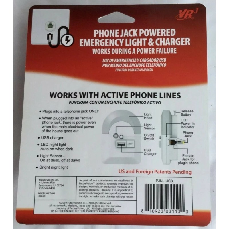 VR3 Phone Jack Powered Emergency Light & Cell Phone Charger