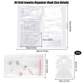 Transparent Jewelry Storage Book, 84 Card Slots Jewellery Organizer Book with 50 Ziplock Bags and DIY Stickers, PVC Anti Oxidation Jewelry Display Album for Rings Necklaces Earrings