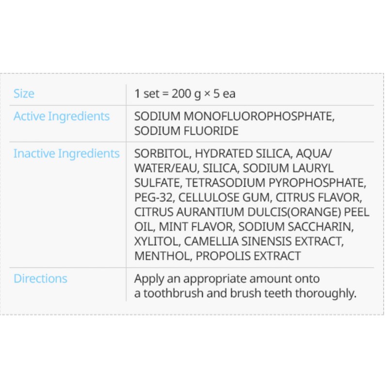 ATOMY Toothpaste Oral Care Propolis Natural Green Tea Extract 5pcs