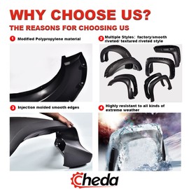 CHEDA Pocket Rivet Style Fender Flares Compatible with 1999 2000 2001 2002 2003 2004 2005 2006 2007 F250 F350 Ford Super Duty 4pcs