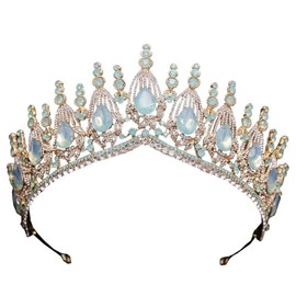 Princess Crown for Women Green Opal Crystal Birthday Evening Prom Headpieces,Light Green 23