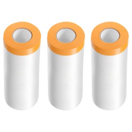 HARFINGTON 3 Rolls Pre-Taped Masking Film 35.4"x65.6ft Tape and Drape Painters Plastic Drop Cloth Film with Tape Plastic Sheeting for Automotive Painting Covering