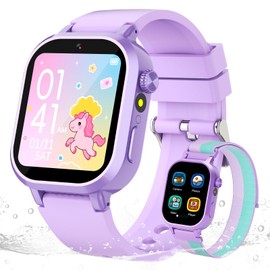 Wiszodet Kids Waterproof Smart Watch Girls Gift Age 3-12 with 39 Game HD Touch Screen Music Player Video Camera Pedometer Alarm Clock Toys Birthday Gifts for 6 7 8 9 Year Olds Purple