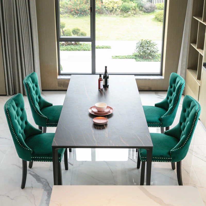 Modern Green Velvet Dining Chair with Button Tufted Back Nailhead