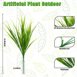 JIFTOK Artificial Plants Outdoor Fake Wheat Grass Stems, 24 Pcs UV Resistant Artificial Greenery, Fake Grass Faux Spring Greenery Stems Shrubs Bushes for Home Vase Pot Box Porch Outdoor Decor