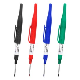 PATIKIL Deep Hole Marker Pens, 4Pcs refillable Ink Waterproof Deep Reach Markers 32mm/1.26 Inch Long Nose Marker Scriber Pen for Woodworking Builders, Black, Red, Blue, Green